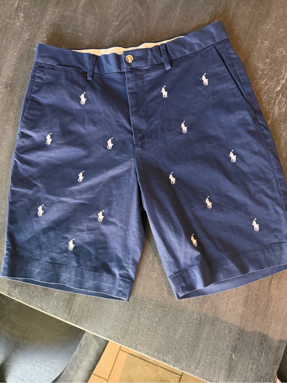 Ralph Lauren Navy Blue Polo Player Embroidered Flat-Front Shorts